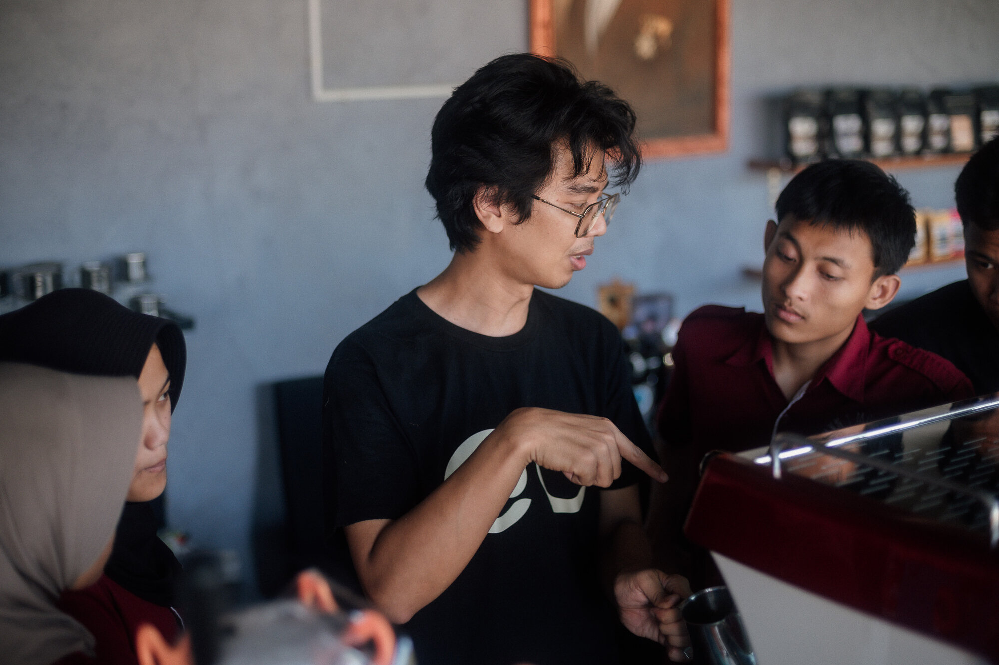 Barista training workshop with instructor